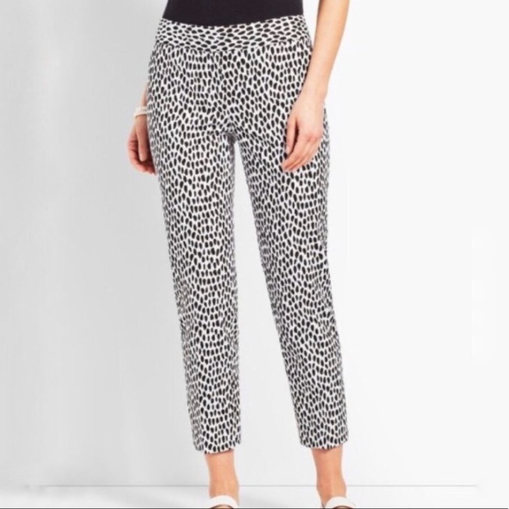 Talbots Slim Crop Pants White Black Spots Animal